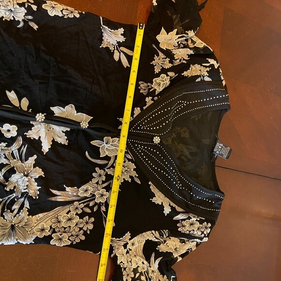 vtg Appointments Petite top womens Black Sheer Floral Rhinestone Size PL - Picture 9 of 16
